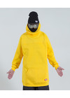Oversized ski hoodie (sweat jacket, Sweatshirt) for snowboarding or skiing. Long tall. The model is YELLOW