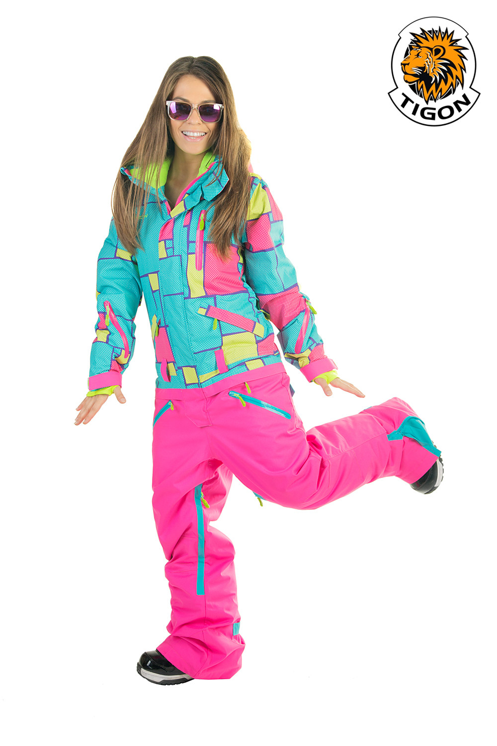 Buy women one piece ski suit (jumpsuit. onesie) Puzzle-Pink at snow ...
